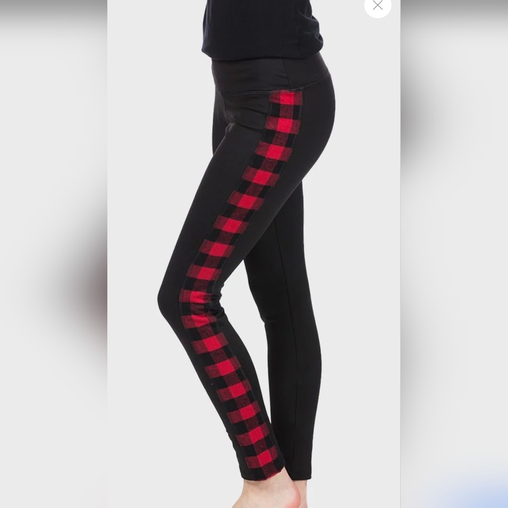 THE VERMONT FLANNEL CO. sz Medium Leggings Red Buffalo Flannel Lined Black Red